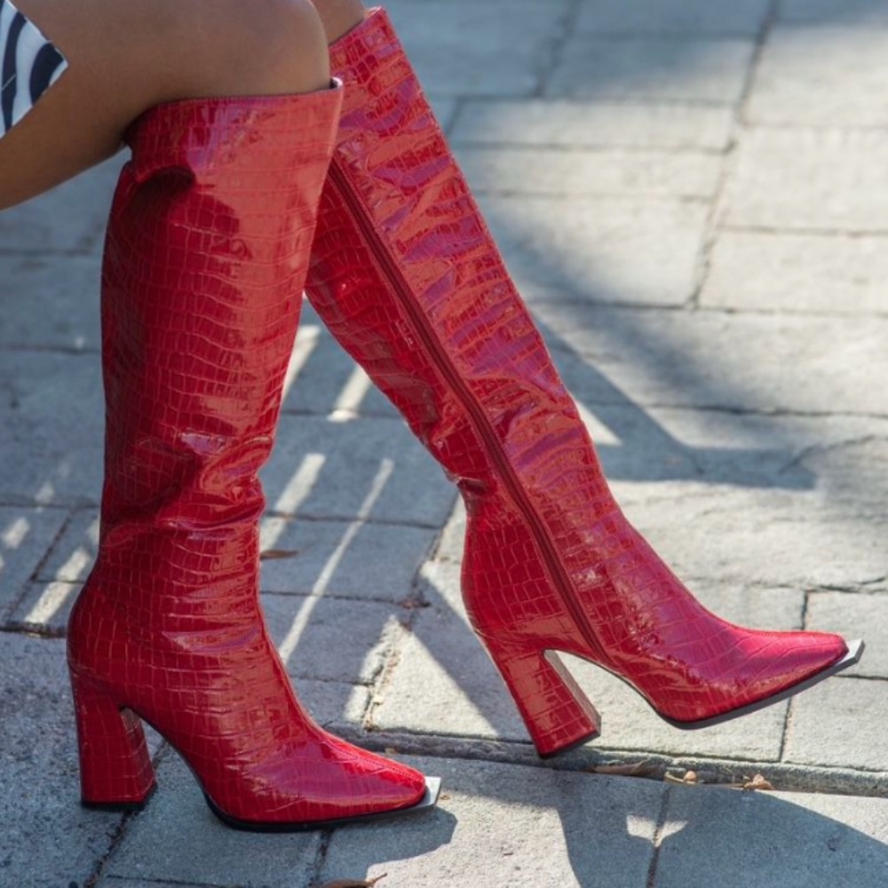 Red Croc Knee High Boots